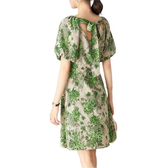 WLZD V-Neck Puff Sleeve A-Line Mini Dress Green Floral Size 4 - Picture 2 of 11